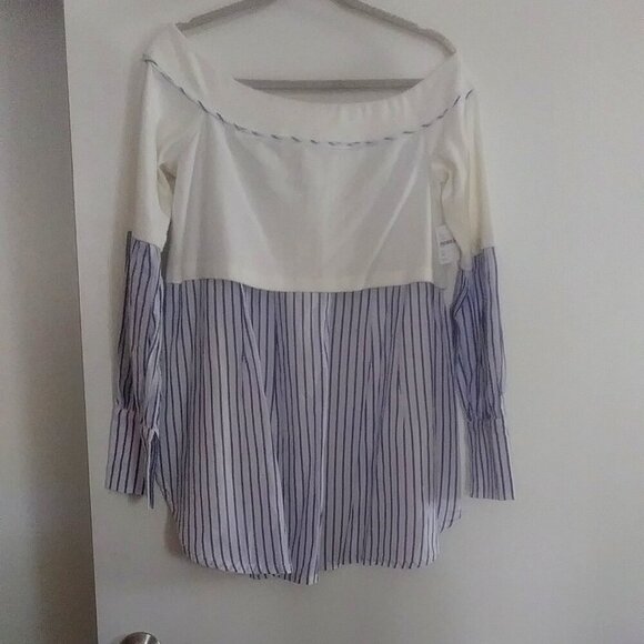 NWT New Free People Blue and White Striped Long Sleeves Top Size M - Picture 6 of 13